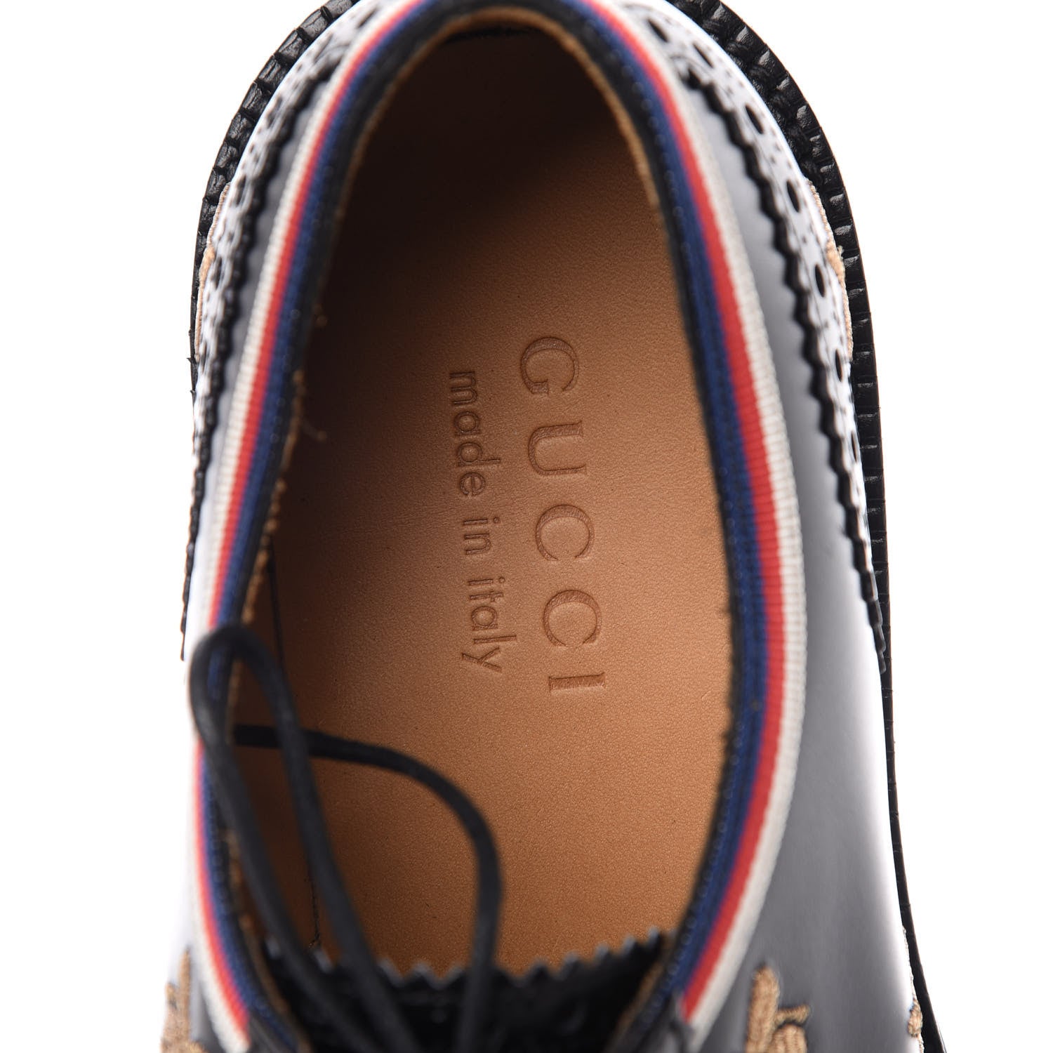 Gucci Calfskin Bee Star Embroidered Mens Captoe Derby Loafers 6 Black 7 of 10