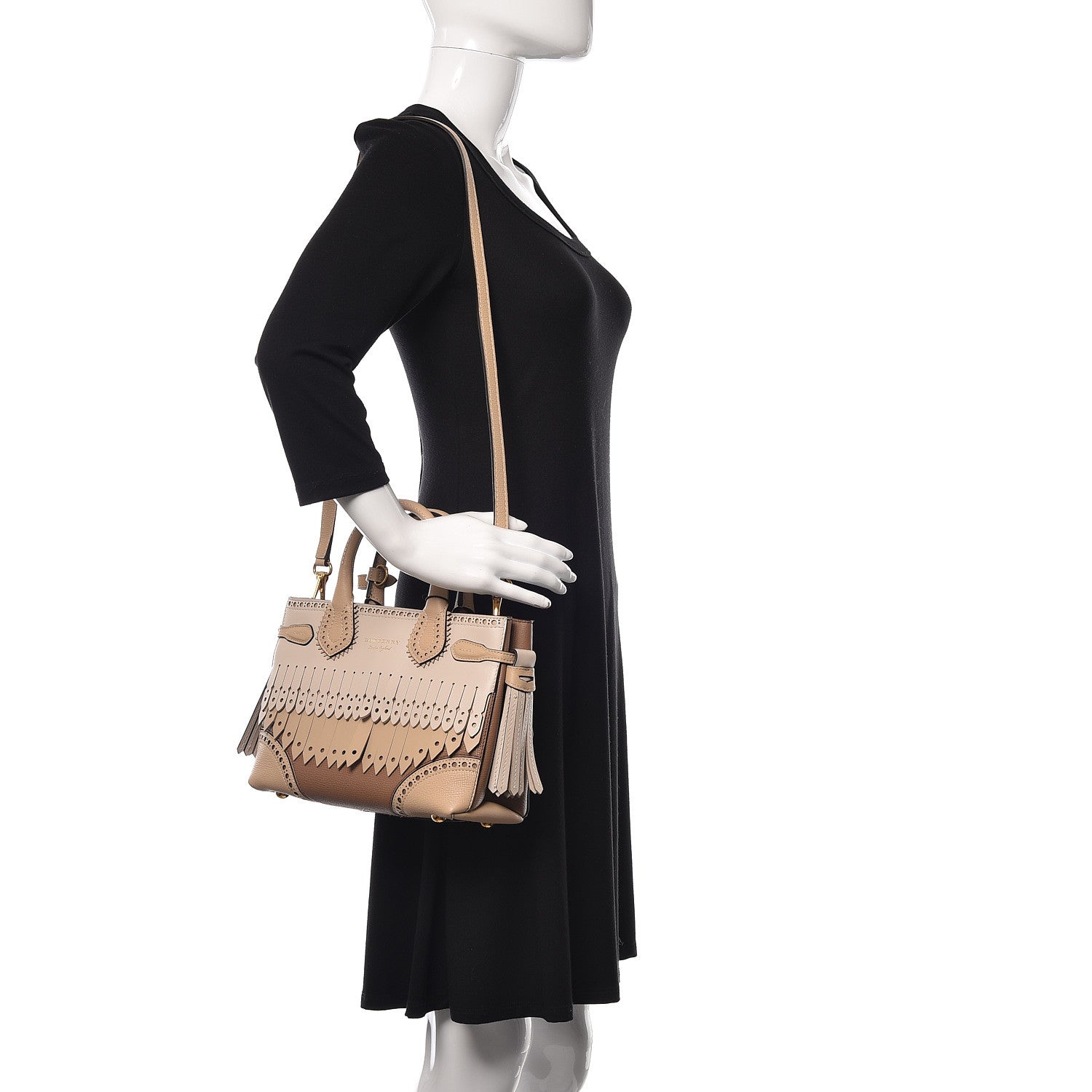 Burberry Calfskin Broguing Small Banner Tote Chino Multicolor 2 of 17