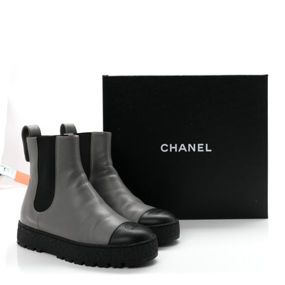 Chanel Calfskin Cap Toe CC Ankle Boots 38.5 Grey Black 11 of 11