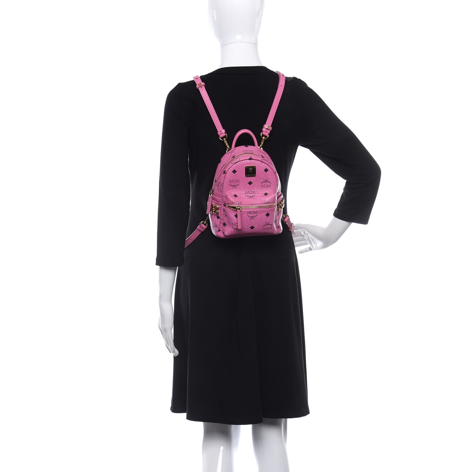 MCM Visetos Side Stud X-Mini Stark Bebe Boo Backpack Pink 2 of 11