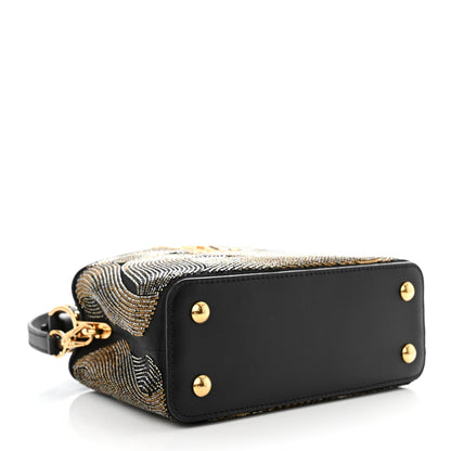 Louis Vuitton Satin Beaded Embroidered Cruella Calfskin Capucines Mini Gold Black 5 of 10