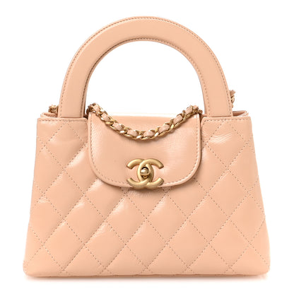 Chanel Shiny Aged Calfskin Quilted Nano Kelly Shopper Beige 1 of 10