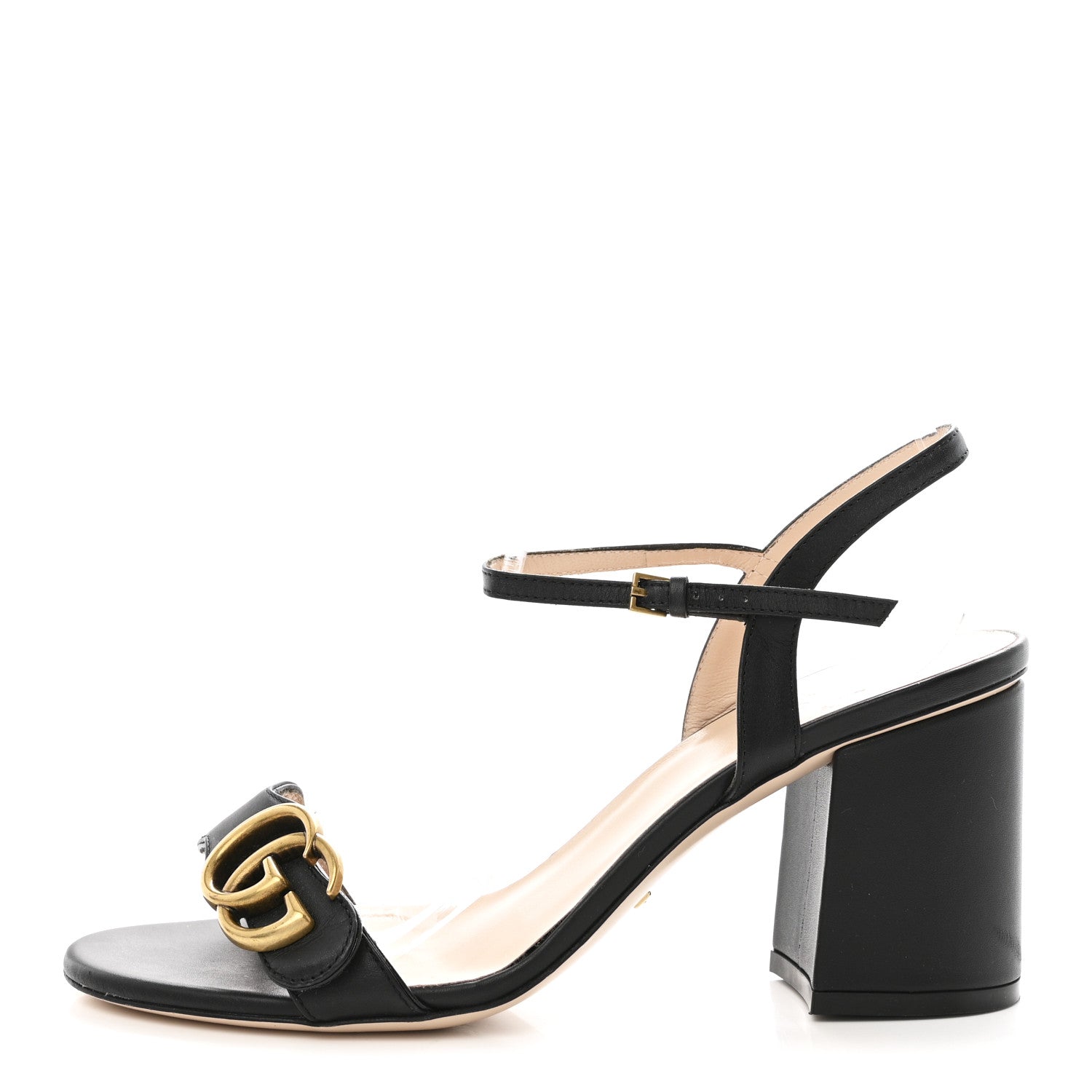 Gucci Lifford Calfskin GG Marmont Ankle Wrap 75mm Sandals 37.5 Black 1 of 10