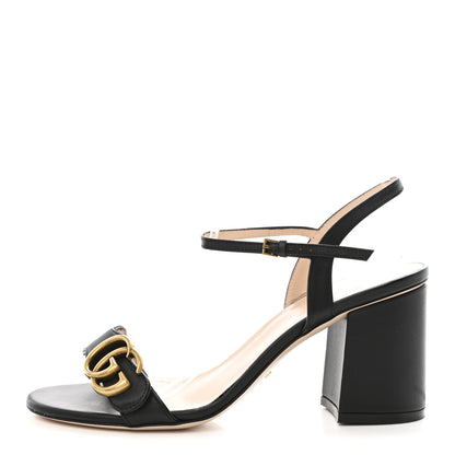 Gucci Lifford Calfskin GG Marmont Ankle Wrap 75mm Sandals 37.5 Black 1 of 10