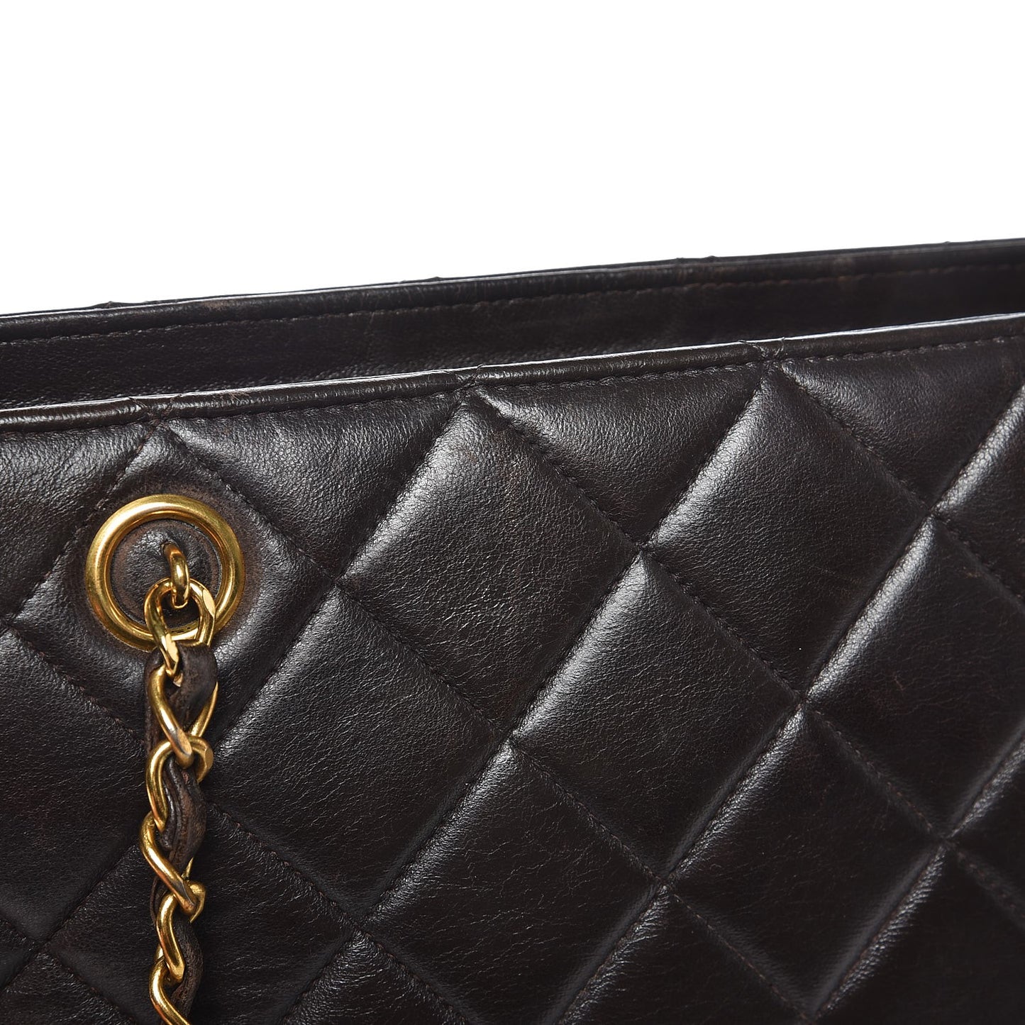 Lambskin Quilted Shoulder Bag Dark Brown