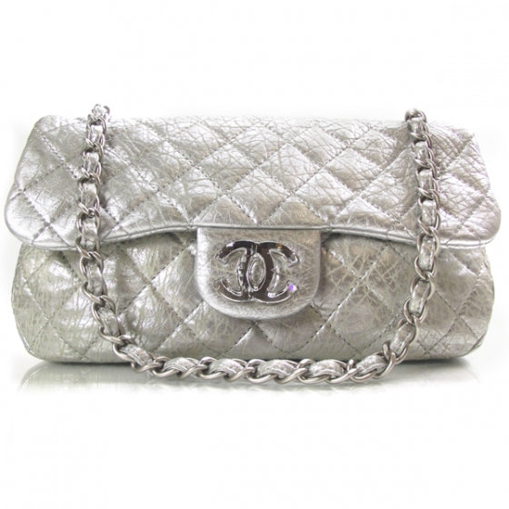 Chanel Calfskin Mirror CC Crackled Flap Silver 1 of 11