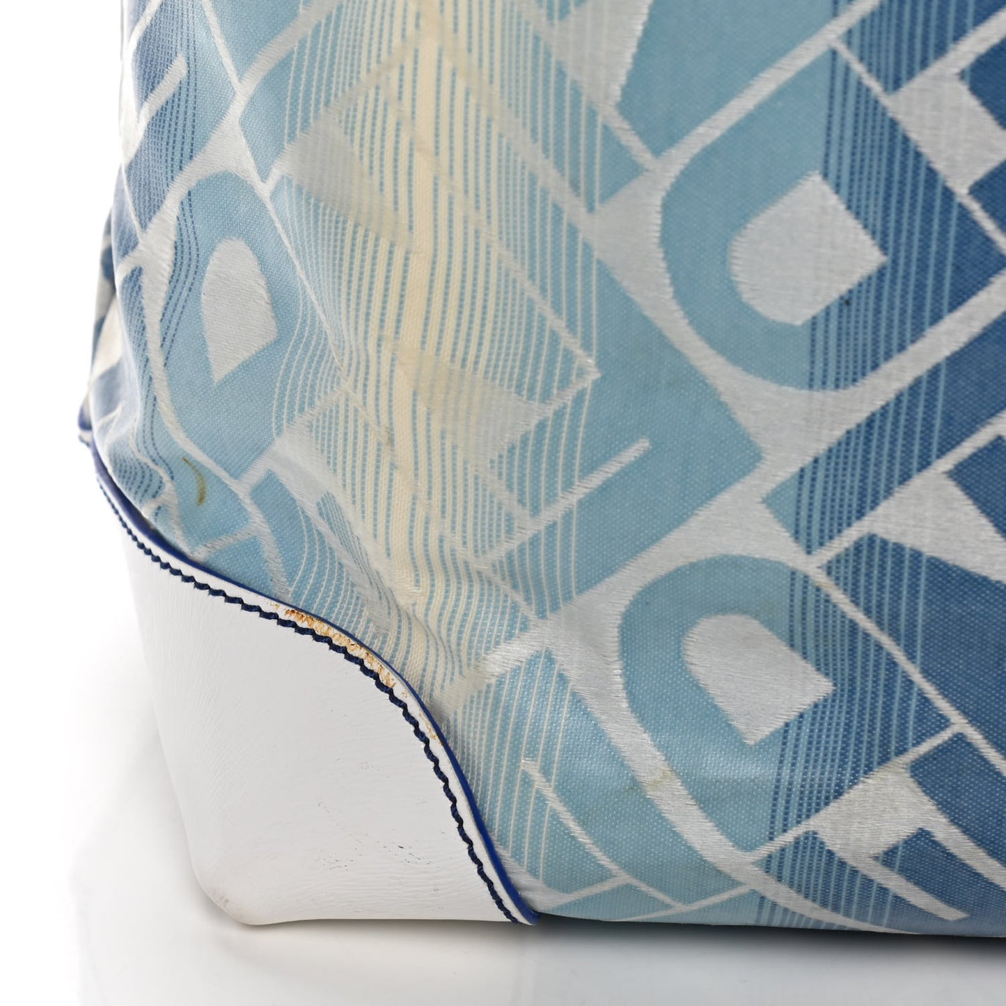 Calfskin Canvas Basket Sea Medium Tote White Blue