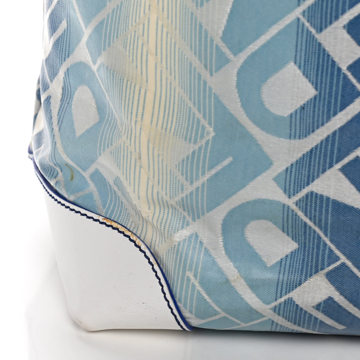 Fendi Calfskin Canvas Basket Sea Medium Tote White Blue 24 of 27