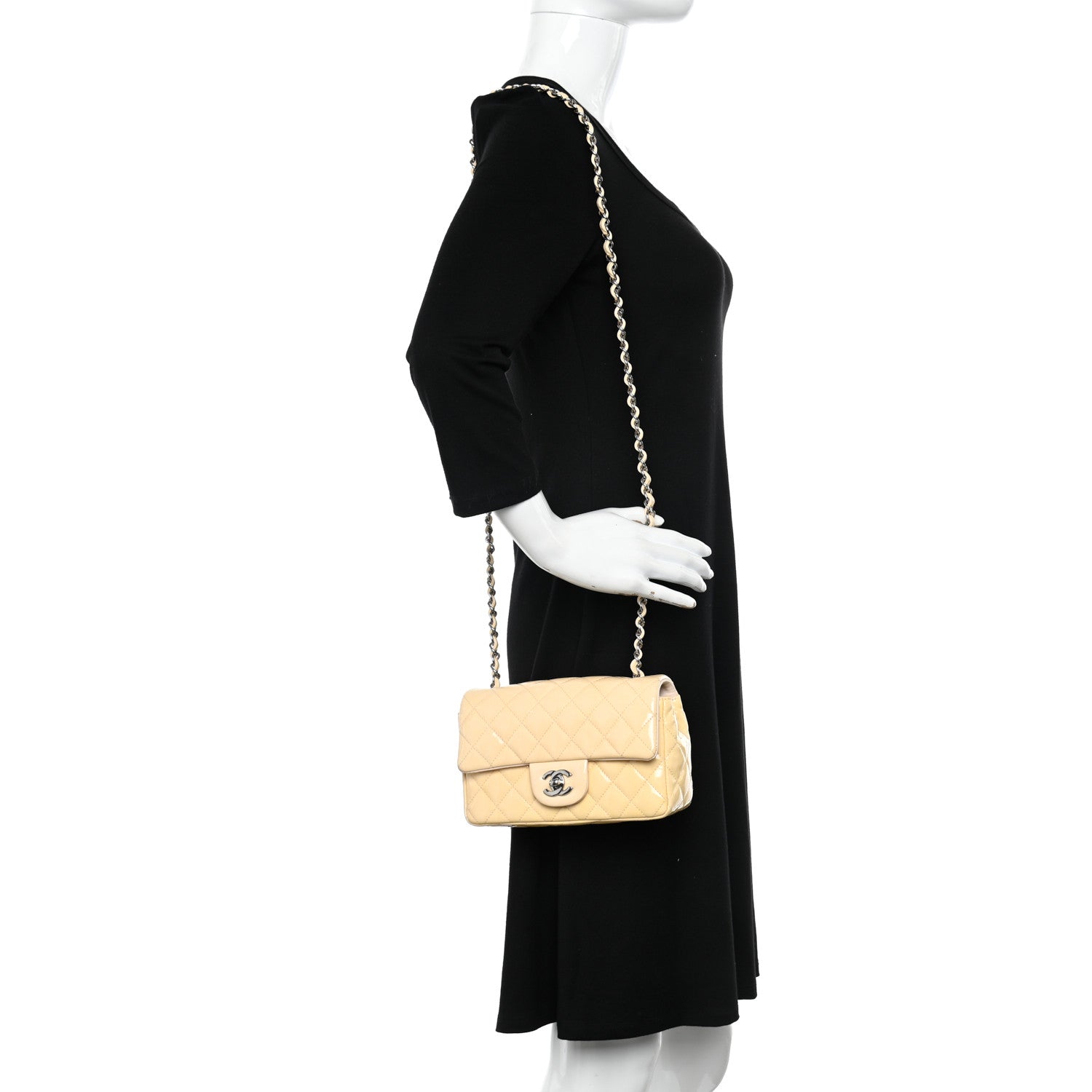 Chanel Patent Calfskin Quilted Mini Rectangular Flap Beige 2 of 13