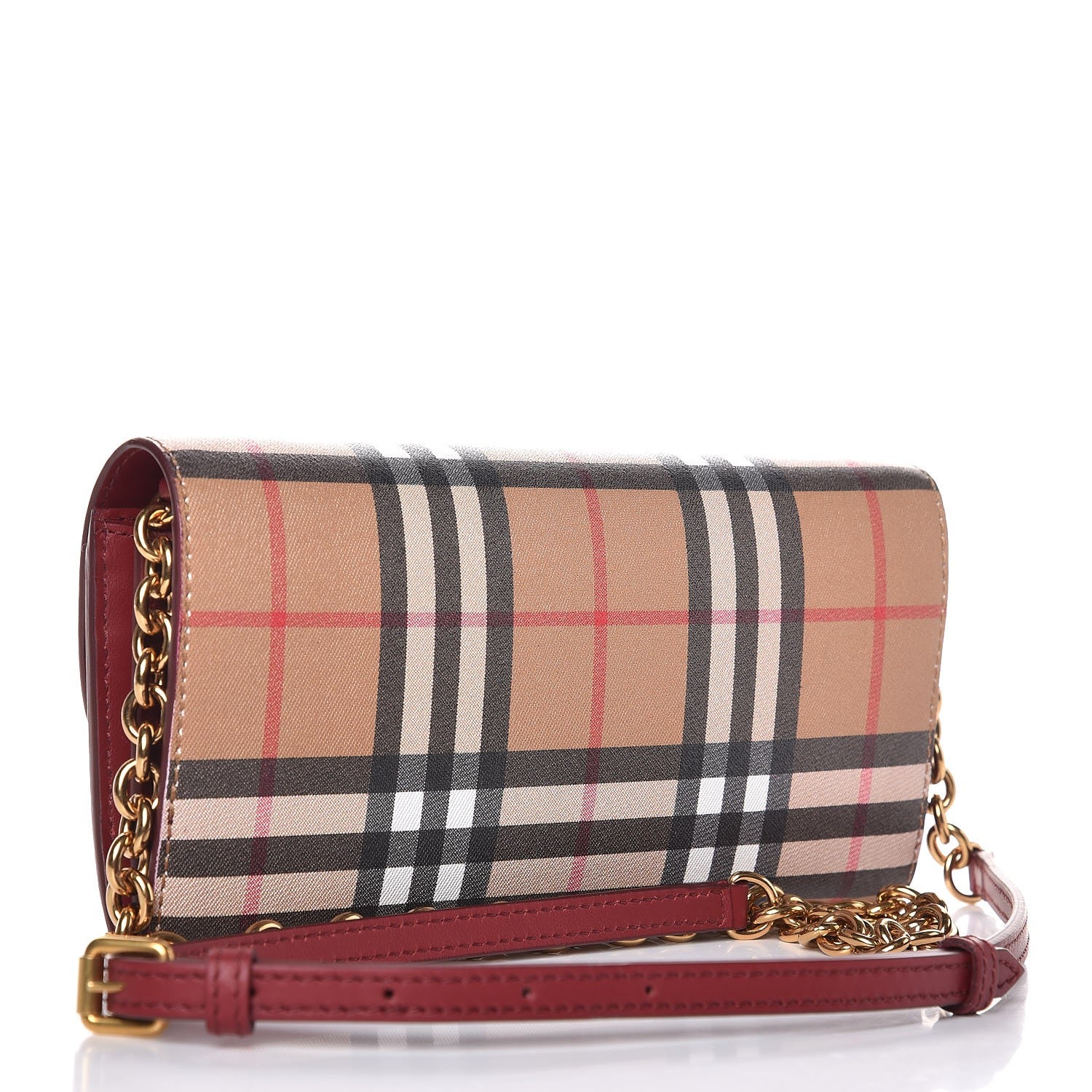 Burberry Vintage Check Henley Wallet On Chain Crimson 3 of 8