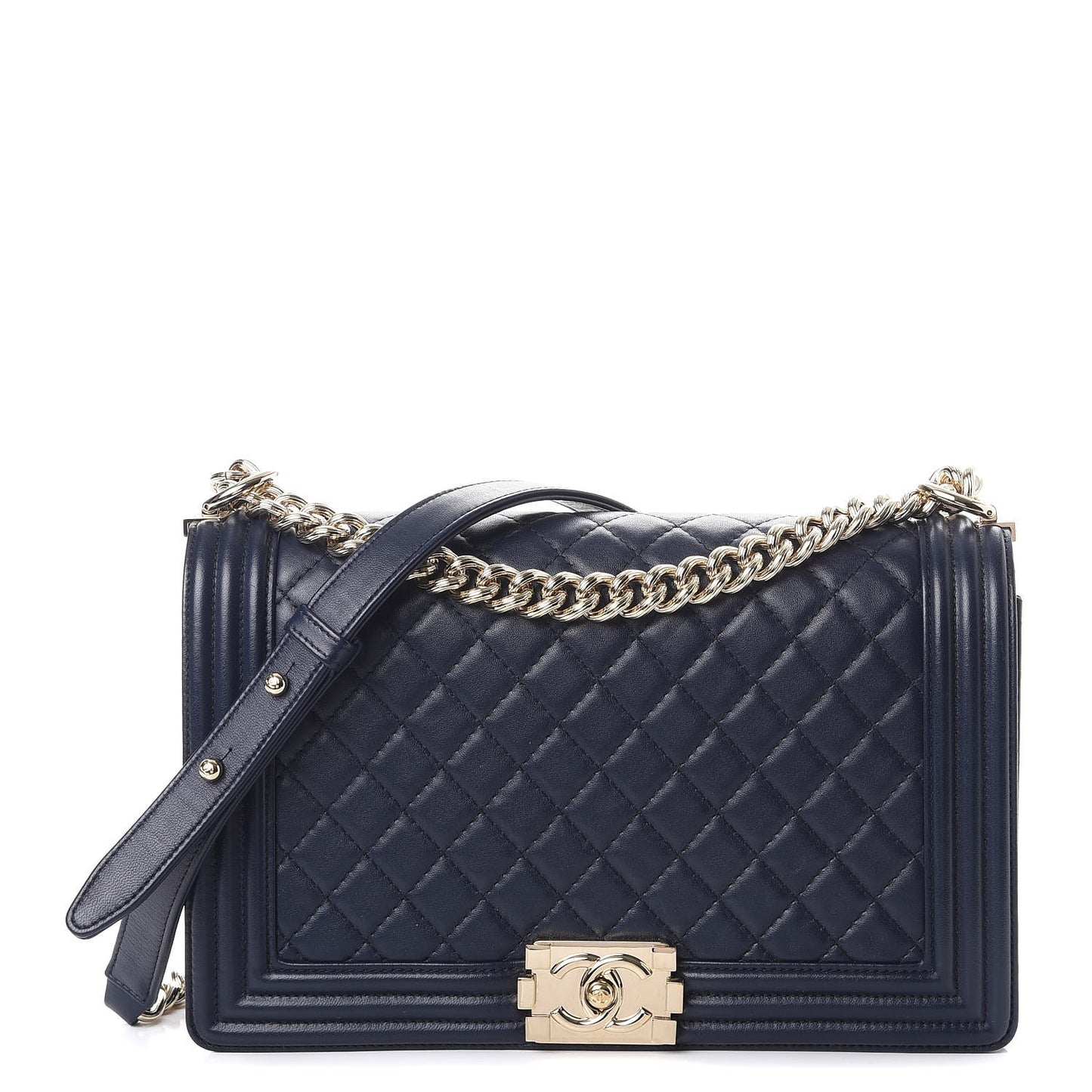 Lambskin Quilted New Medium Boy Flap Dark Navy