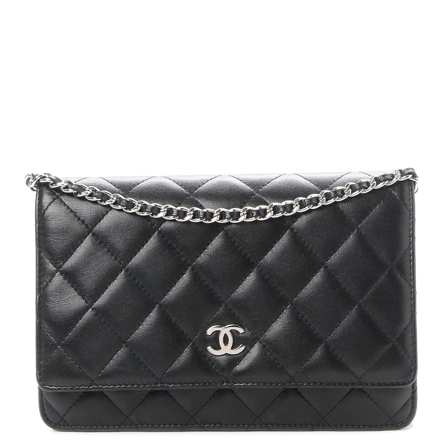Lambskin Quilted Wallet On Chain WOC Black