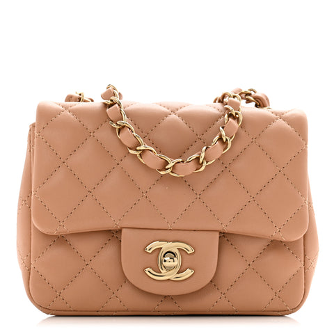 Lambskin Quilted Mini Square Flap Brown