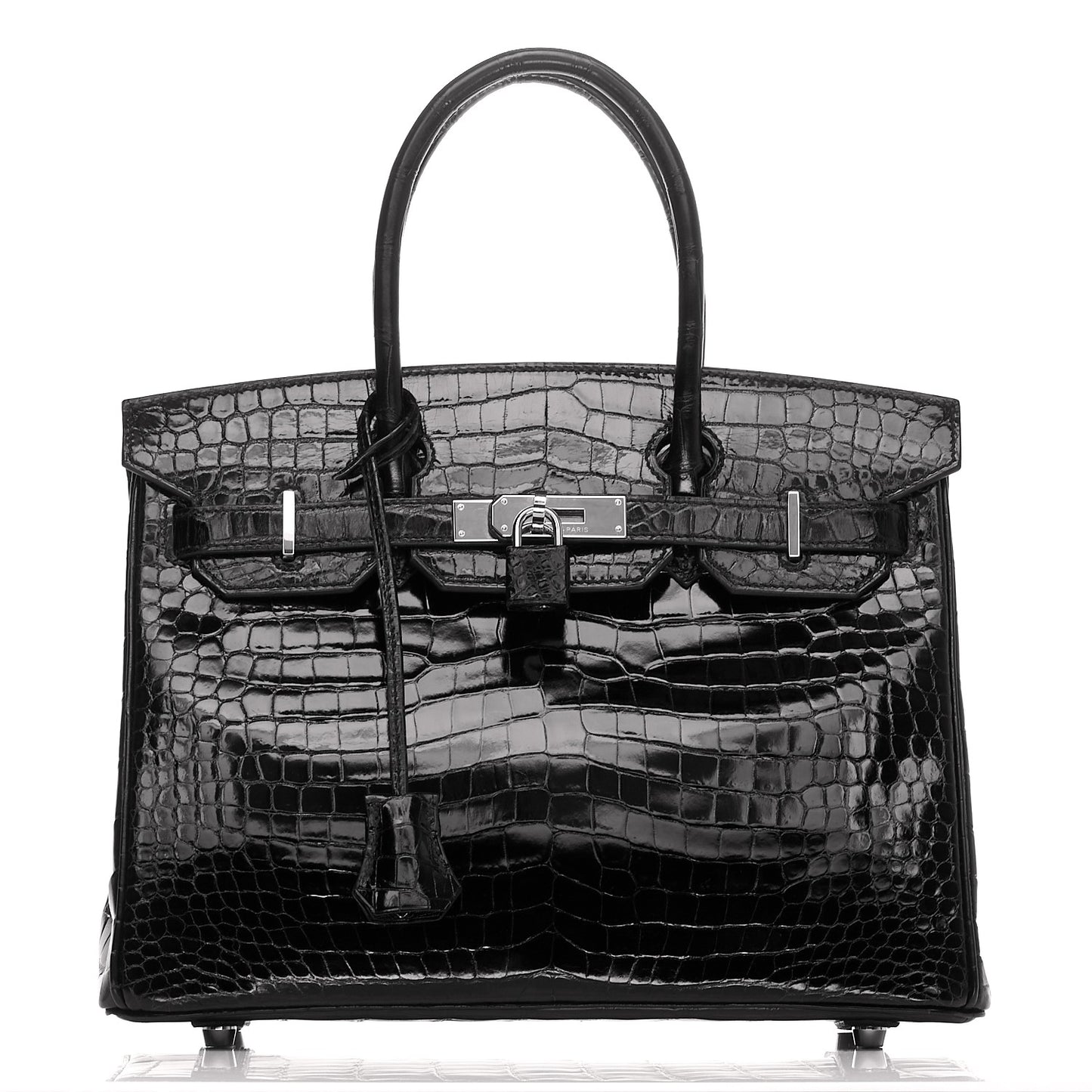 Shiny Porosus Crocodile Birkin 30 Black