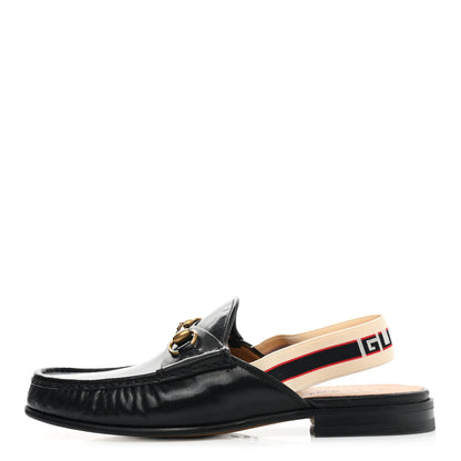 Gucci Goatskin Stripe Mens Horsebit Slingback Slippers 9 Black 1 of 10