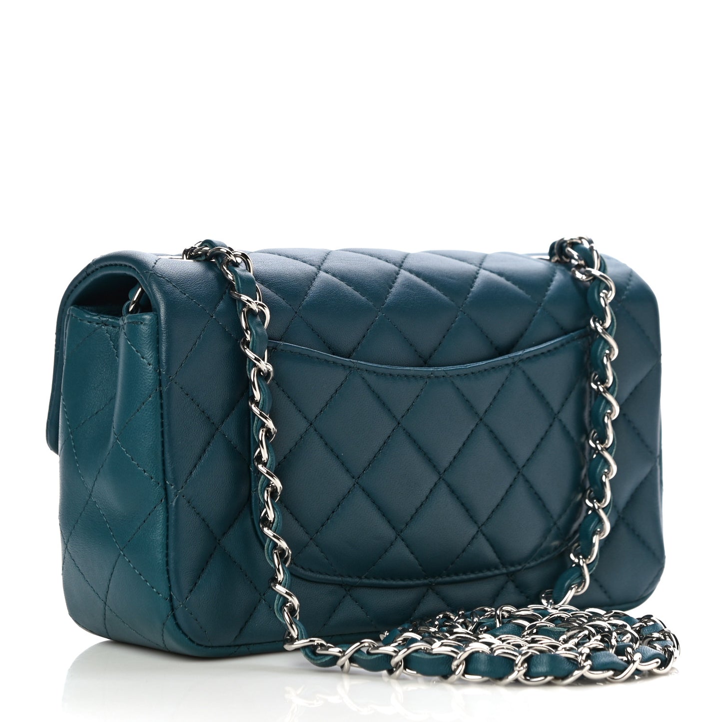 Lambskin Quilted Mini Rectangular Flap Dark Blue