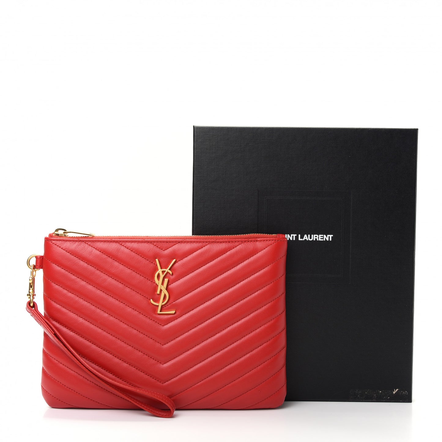 Calfskin Matelasse Chevron Monogram A5 Wristlet Bandana Red