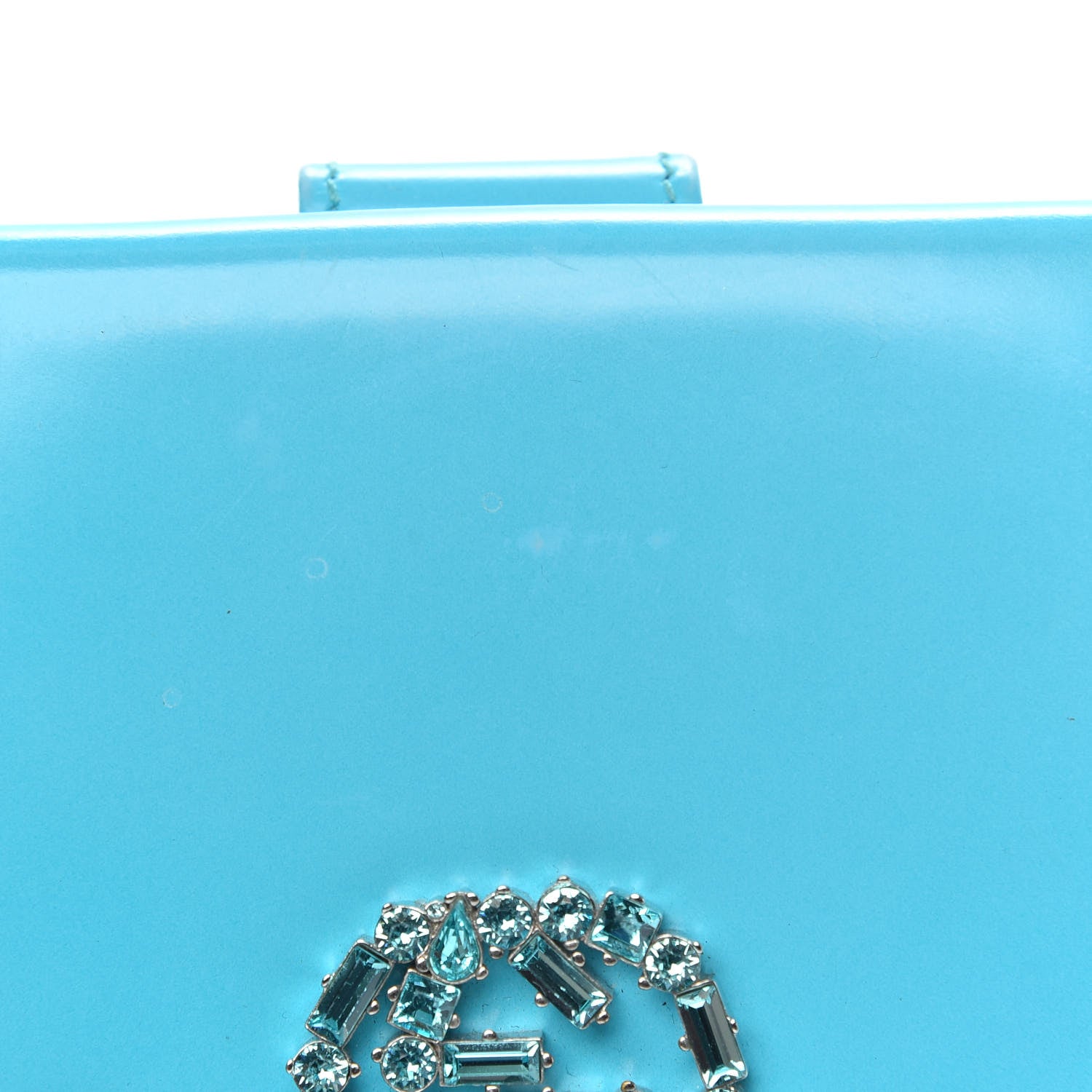 Gucci Shade Lux Calfskin Swarovski Crystal Mini GG Sparkling French Flap Wallet Turquoise 11 of 12