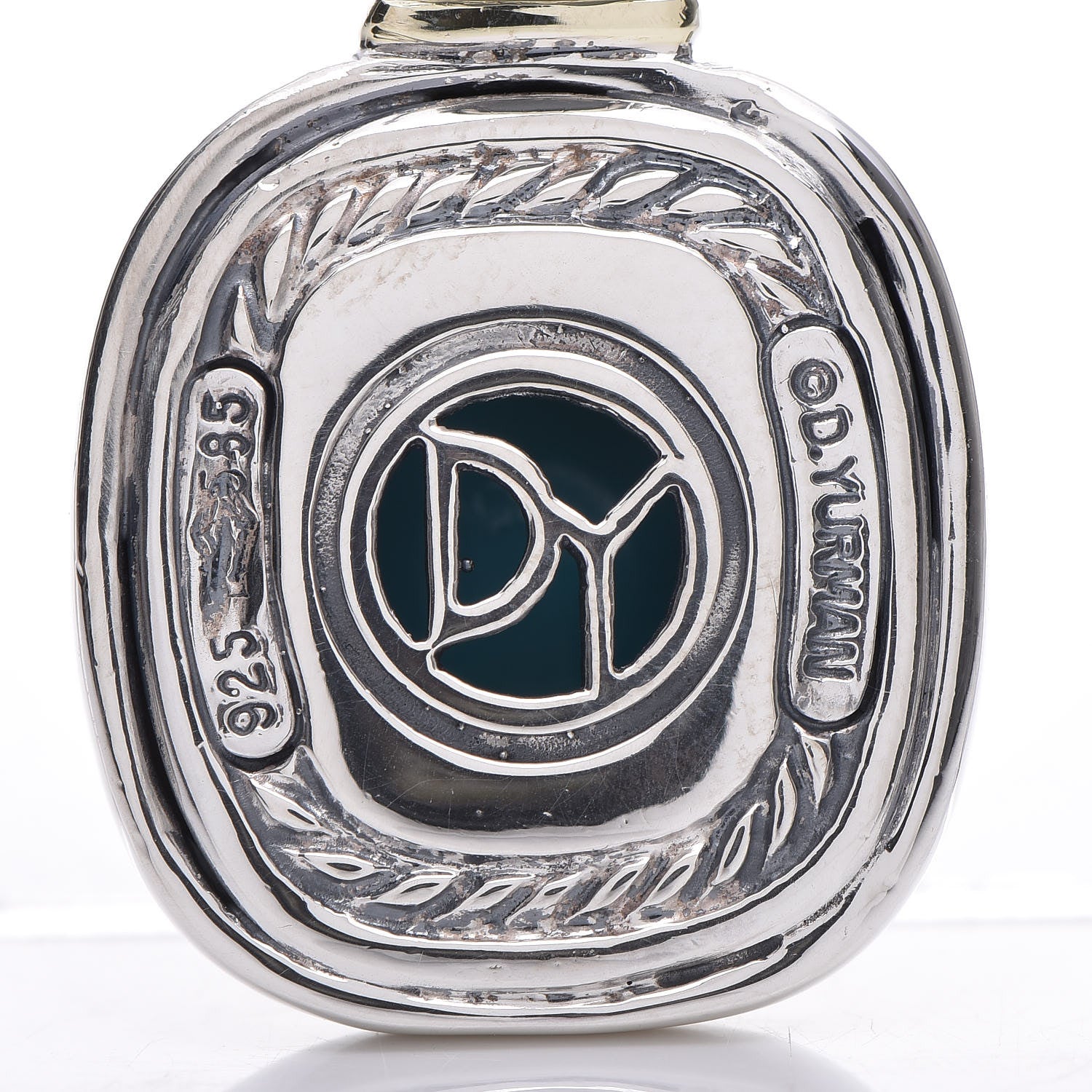 David Yurman Sterling Silver 14K Yellow Gold Turquoise 10mm Albion Enhancer Pendant 3 of 4