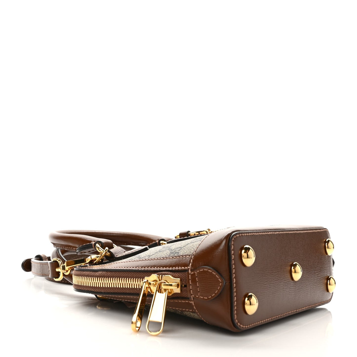 GG Supreme Monogram Azalea Calfskin Mini Horsebit 1955 Top Handle Bag Beige Ebony Brown Sugar
