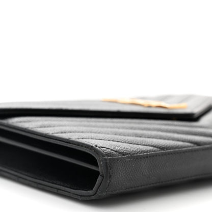 Saint Laurent Grain De Poudre Matelasse Chevron Monogram Chain Wallet Black 9 of 10