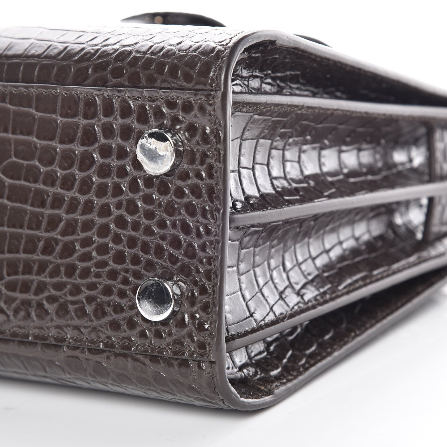 Calfskin Crocodile Embossed Nano Sac De Jour Dark Brown