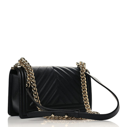 Chanel Caviar Chevron Quilted Medium Boy Flap Black 2 of 7