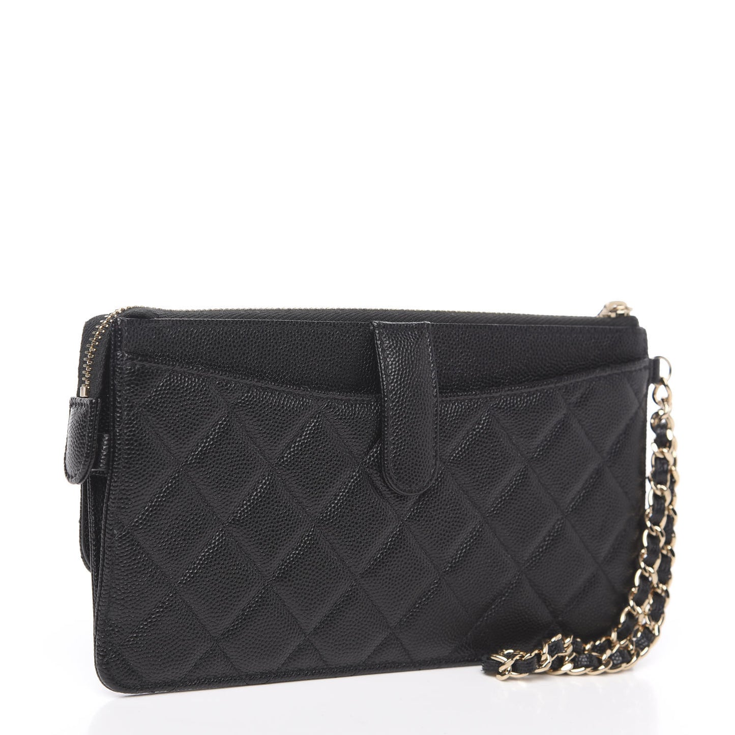 Caviar Quilted Classic Pouch With Handle Black
