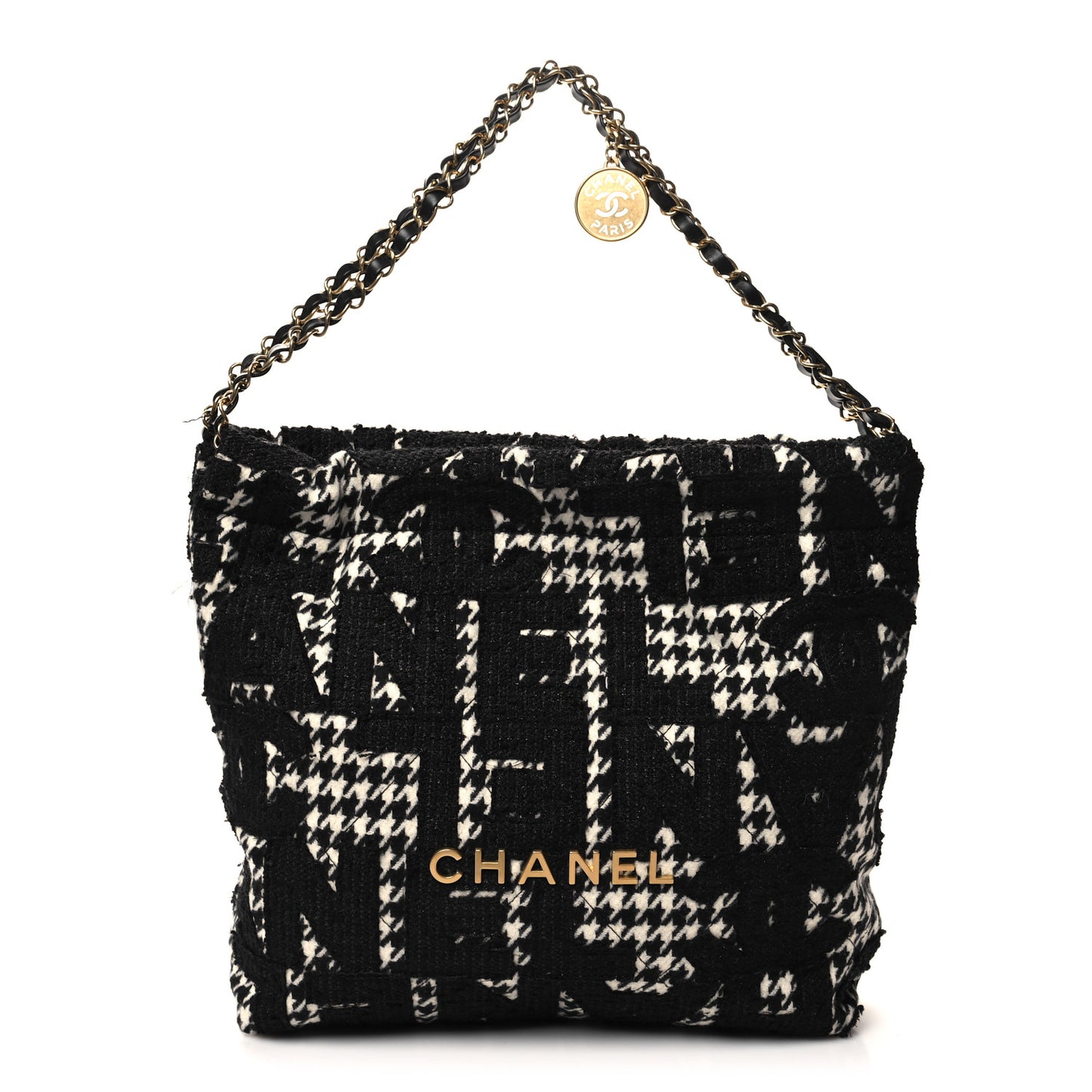 Tweed Houndstooth Quilted Chanel 22 Black Ecru