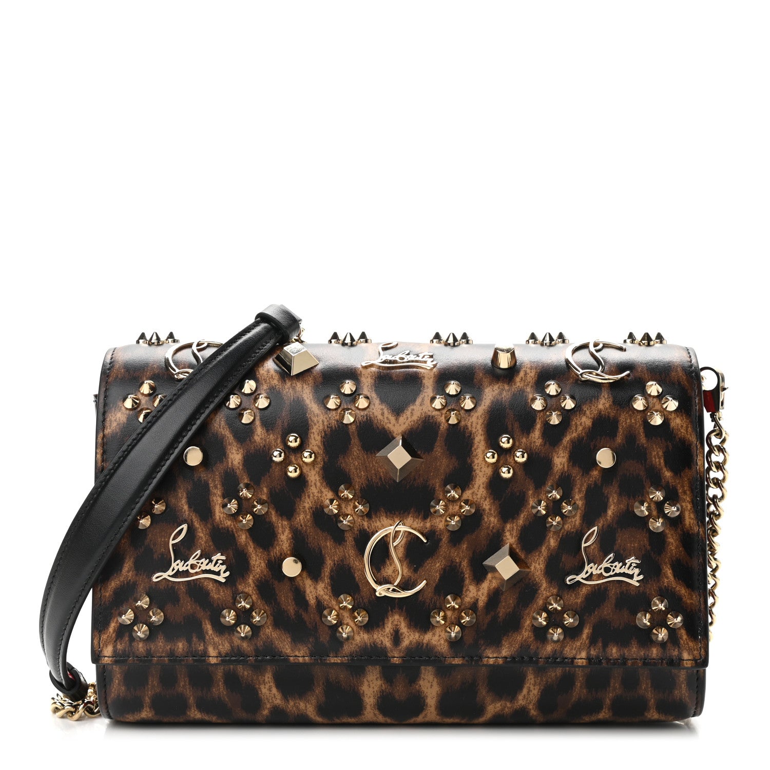 Christian Louboutin Patent Leopard Print Spikes Loubinthesky Paloma Clutch 1 of 11
