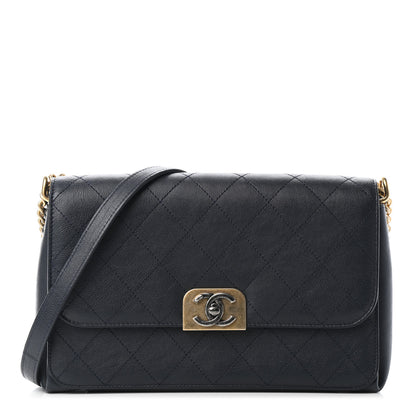 Chanel Calfskin Stitched Straight Lines Flap Navy 1 of 6