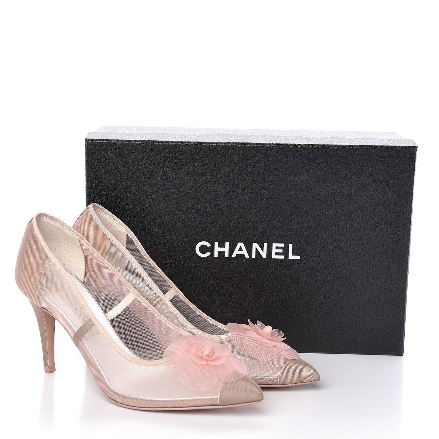 Mesh Grosgrain Camellia Pumps 38.5 Pink Beige