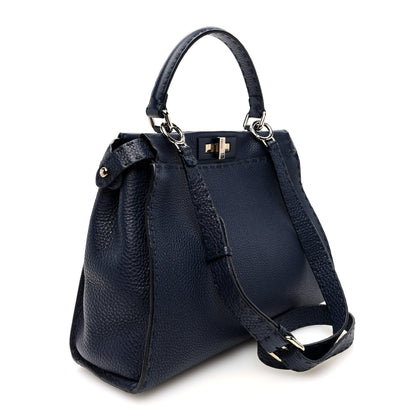 Fendi Cuoio Romano Selleria Medium Peekaboo Iconic Satchel Blue Notte 3 of 9