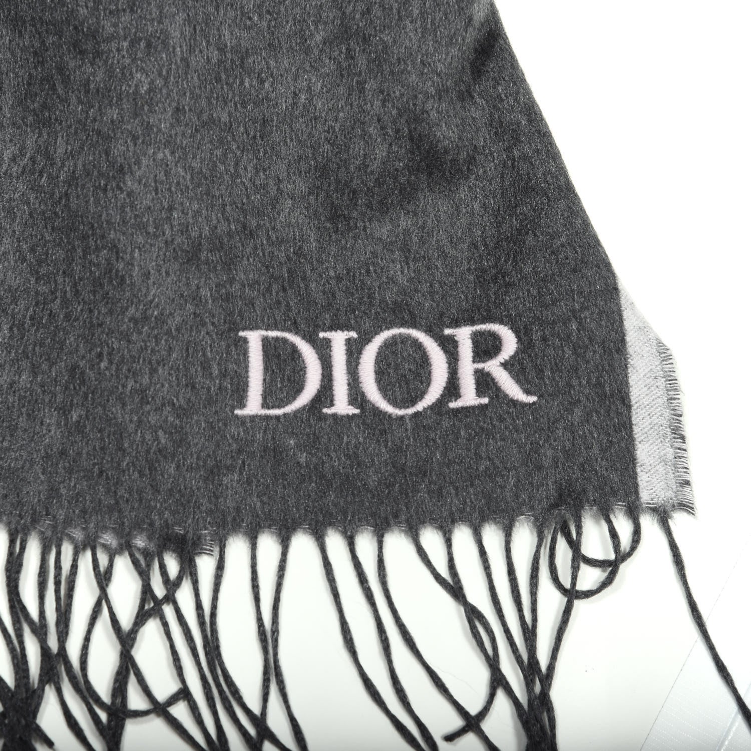 Christian Dior Silk Fringe Scarf Grey 3 of 4