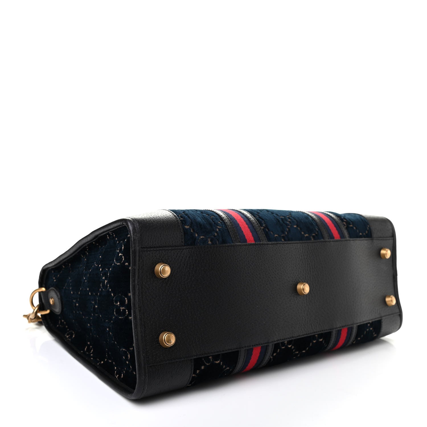 Gucci Velvet GG Monogram Textured Calfskin Web Medium Duffle Bag Blue Beige Black 4 of 9