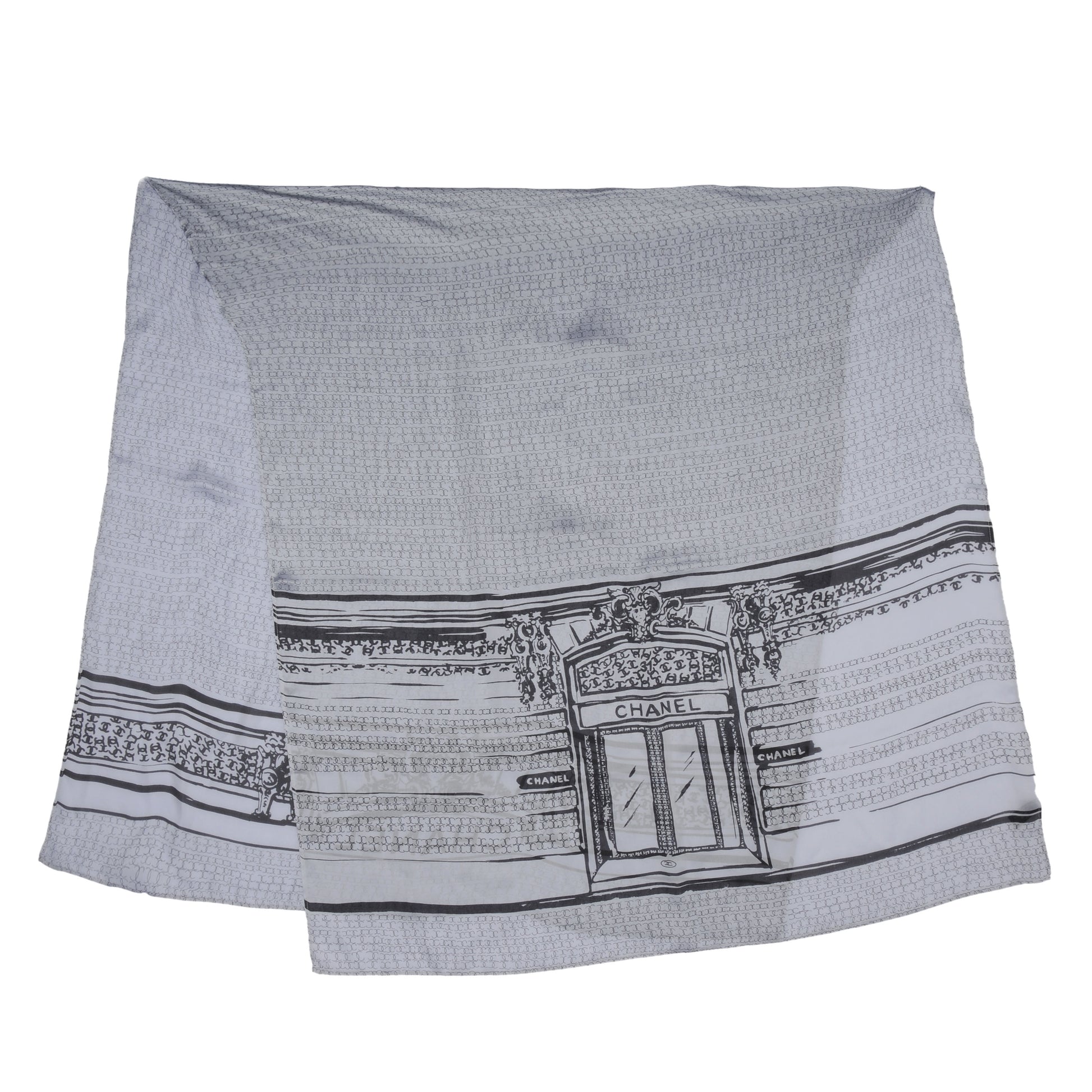 Chanel Silk Scarf CC Logo Grey Black 1 of 5