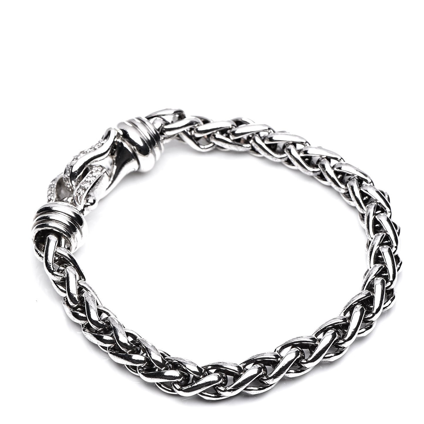 Sterling Silver Diamond 6mm Wheat Chain Bracelet