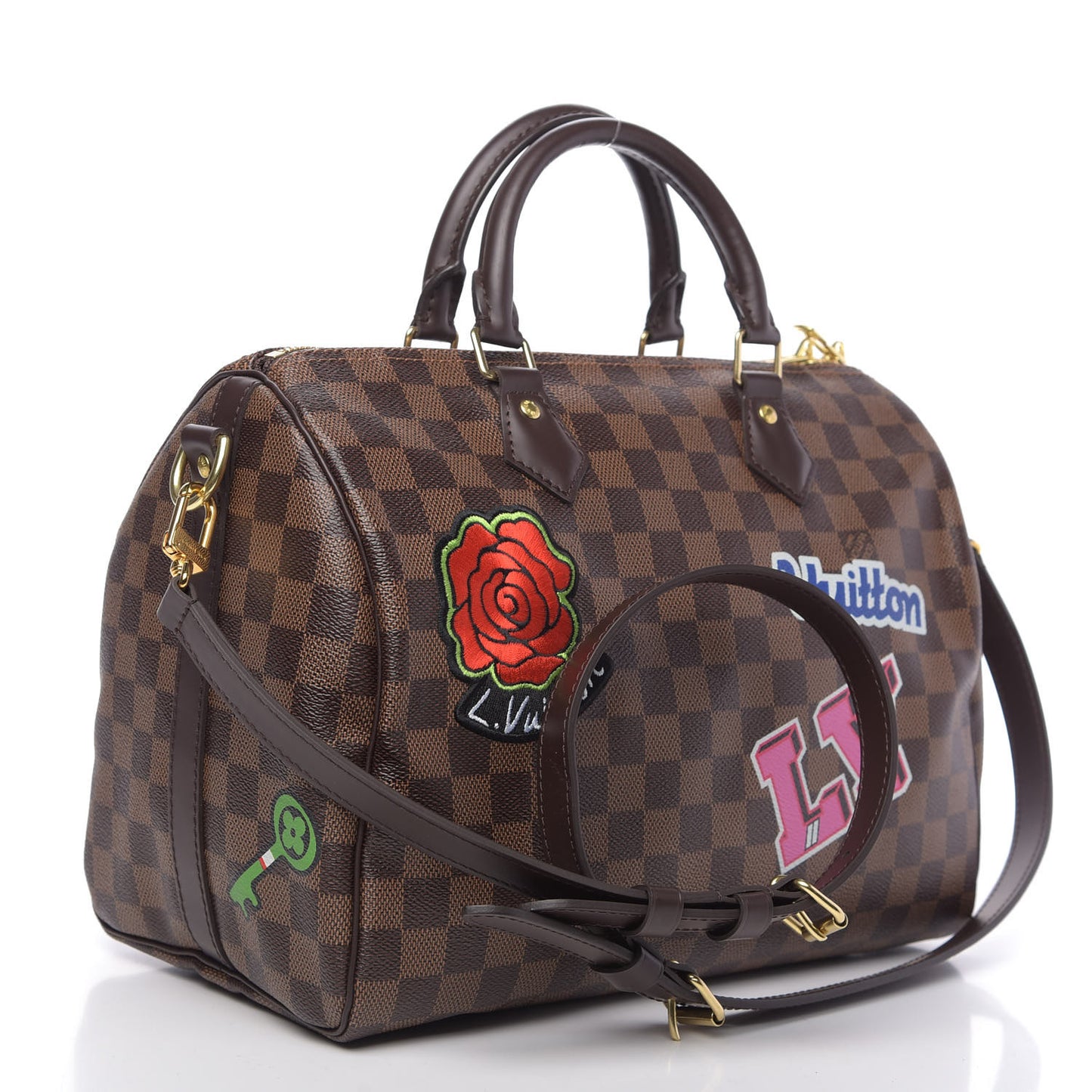 Damier Ebene Patches Speedy Bandouliere 30