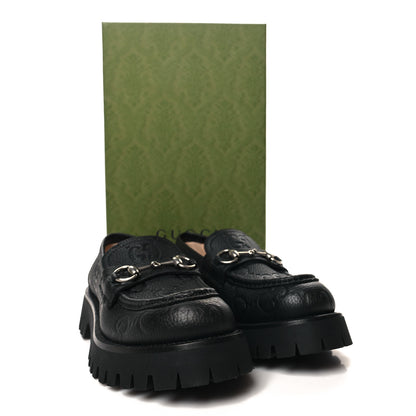 Gucci Piuma Calfskin GG Embossed Womens Horsebit Rock 20mm Loafers 38 Black 10 of 10