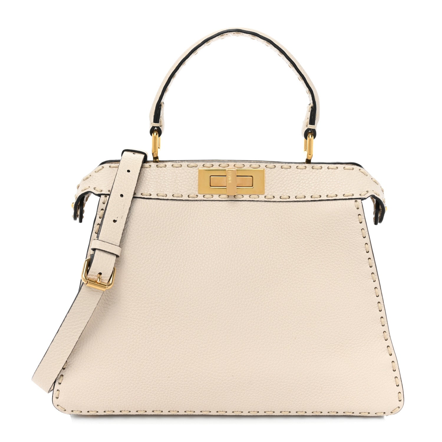 Fendi Vitello Granato Camoscio Selleria Macro Stitchings Medium Peekaboo I SEE U Satchel White 1 of 13
