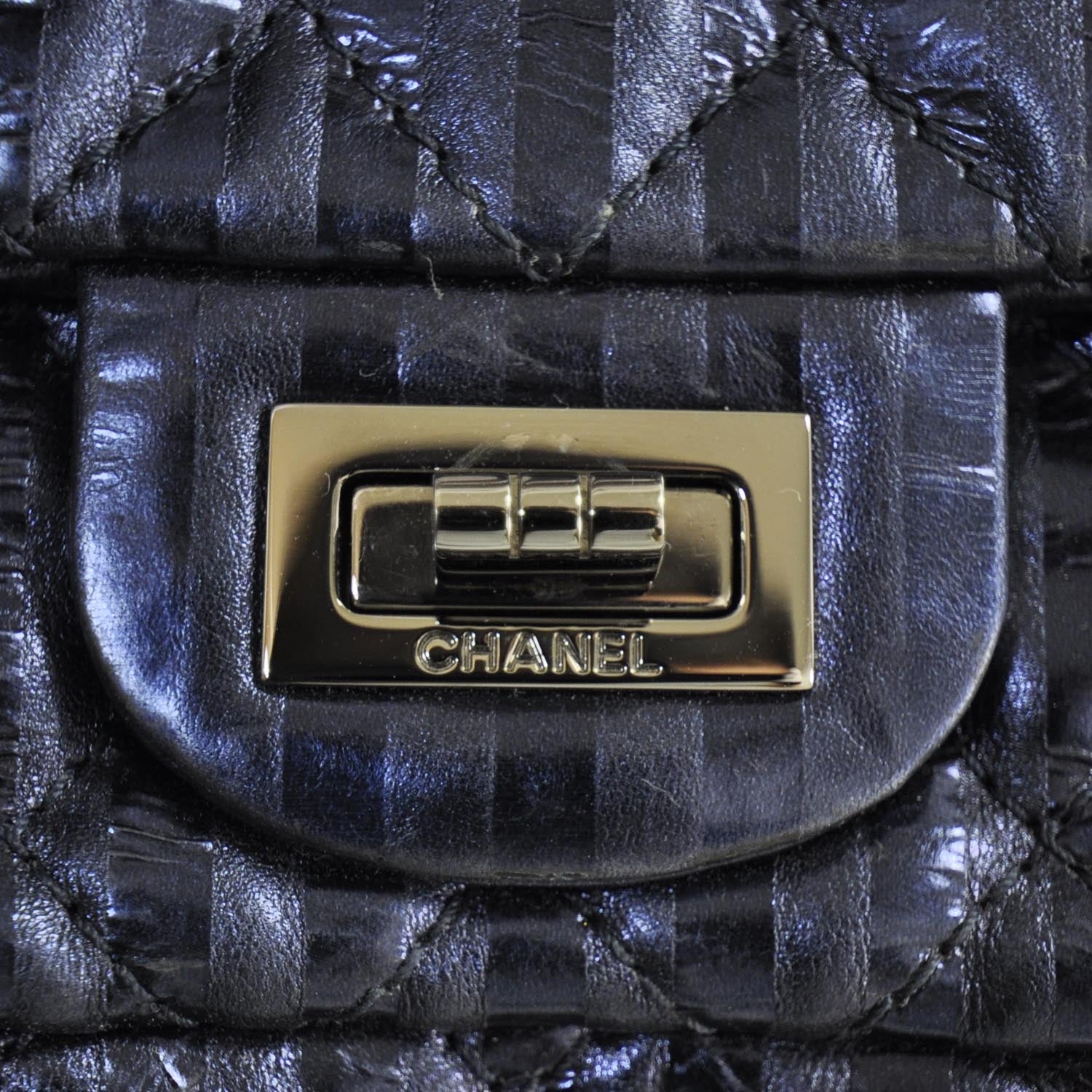 Chanel Striped Accordion Reissue Flap Metallic Blue 10 of 10