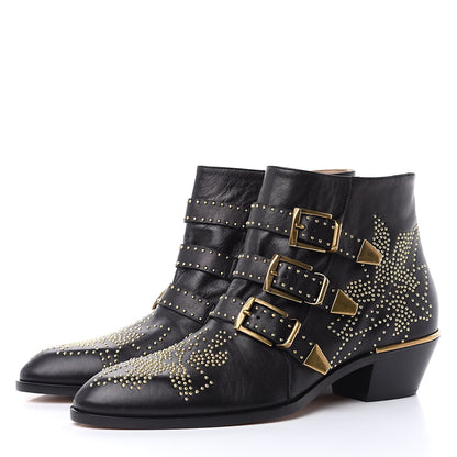 Chloe Nappa Sheepskin Studded Susanna Ankle Boots 40.5 Black 3 of 8