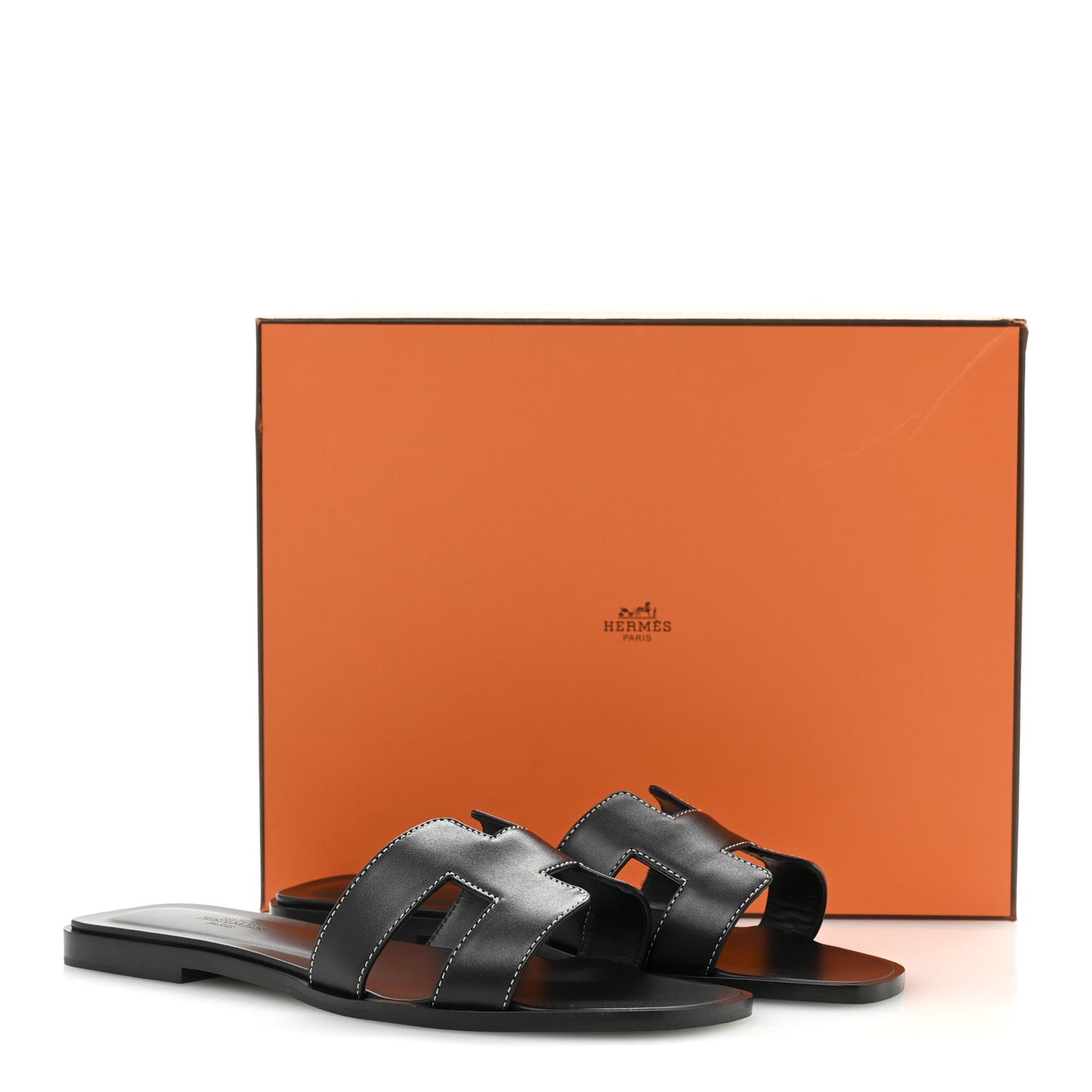 Box Calfskin Oran Sandals 38 Black