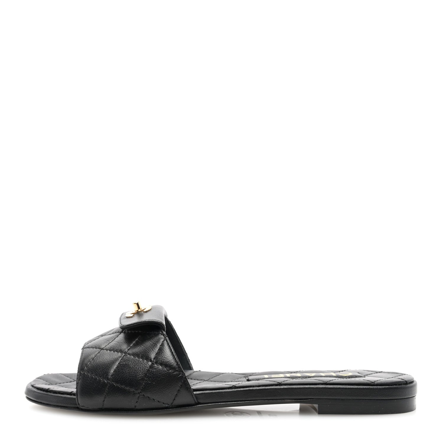 Chanel Lambskin Quilted CC Turnlock Sandals 35 Black 1 of 7