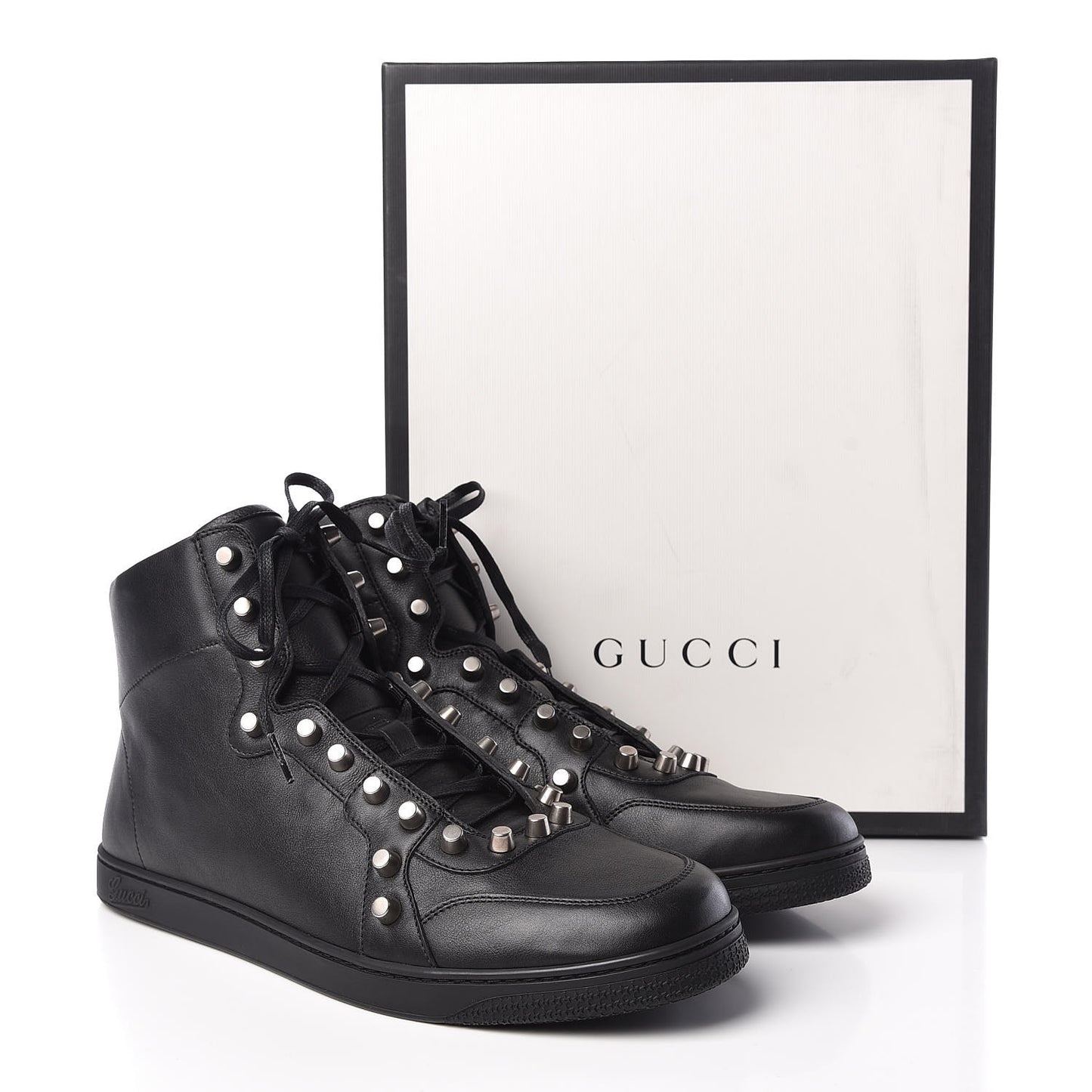 Calfskin Studded Mens High Top Sneakers 10 Black