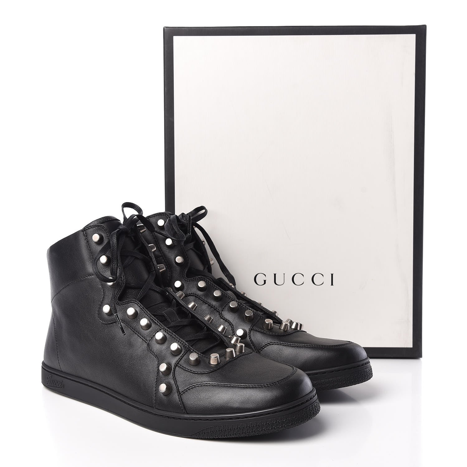 Gucci Calfskin Studded Mens High Top Sneakers 10 Black 8 of 8