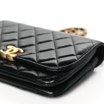 Chanel Shiny Lambskin Quilted Flap Phone Holder With Chain Black 10 of 11