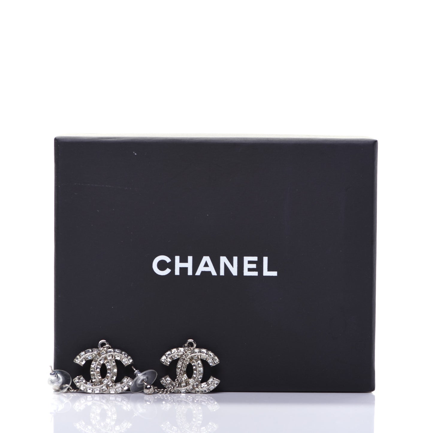 Baguette Crystal CC Drop Earrings Silver