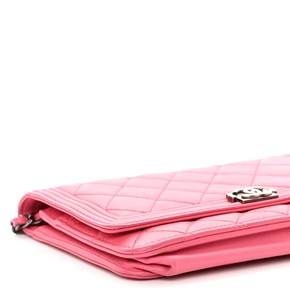 Chanel Lambskin Quilted Boy Wallet On Chain WOC Pink 10 of 14