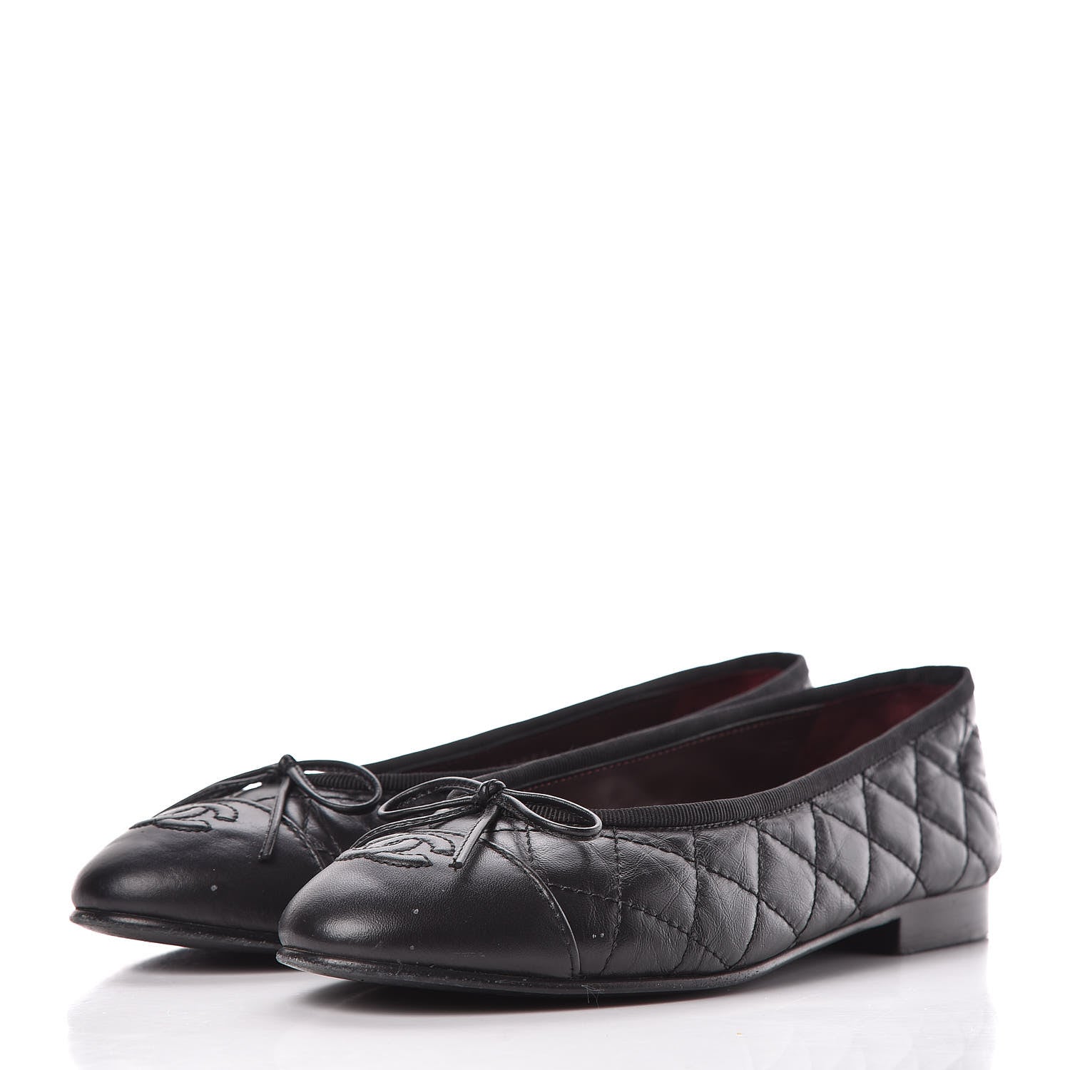 Chanel Aged Calfskin Quilted CC Cap Toe Ballerina Flats 36.5 Black 3 of 14